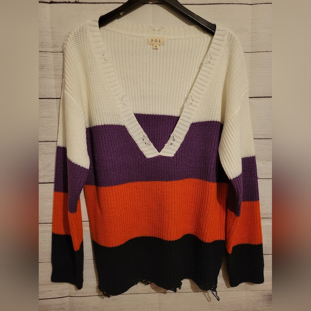 POL Anthropologie Women's Long Sleeve V-Neck Cable Knit Sweater Size S Frayed